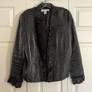 Rafael Women’s Size 14 Silver Cocktail Wedding Blazer Jacket Ruffle Detail  H1